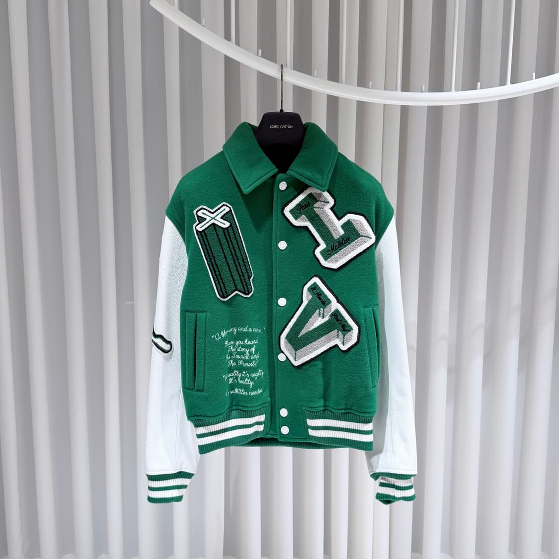(S+ / 46) / 루이비통 레더 자수 그린 바시티 자켓 상품이미지1