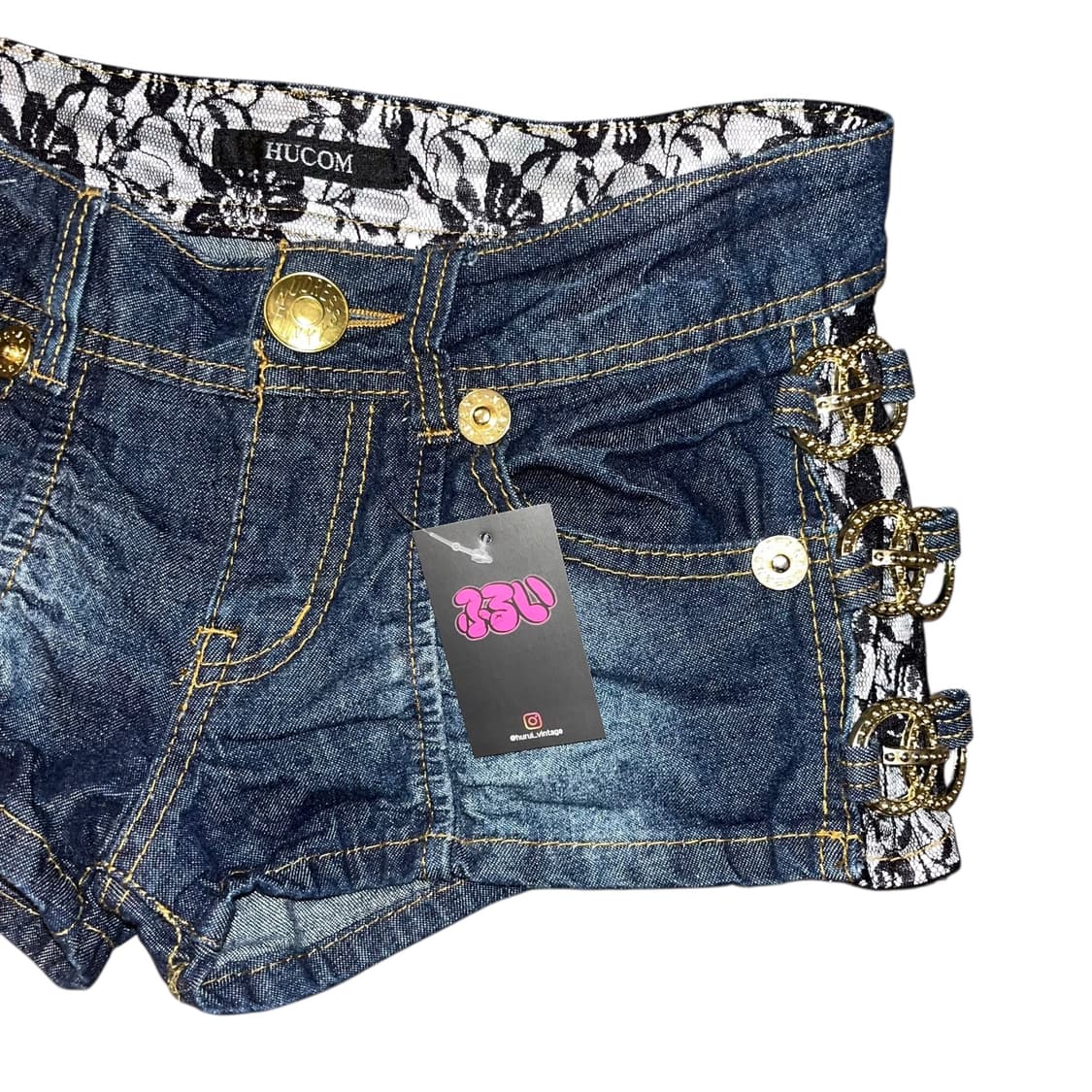 사이드 링 셔링 레이스 데님숏팬츠 갸루y2k펑크 상품이미지2