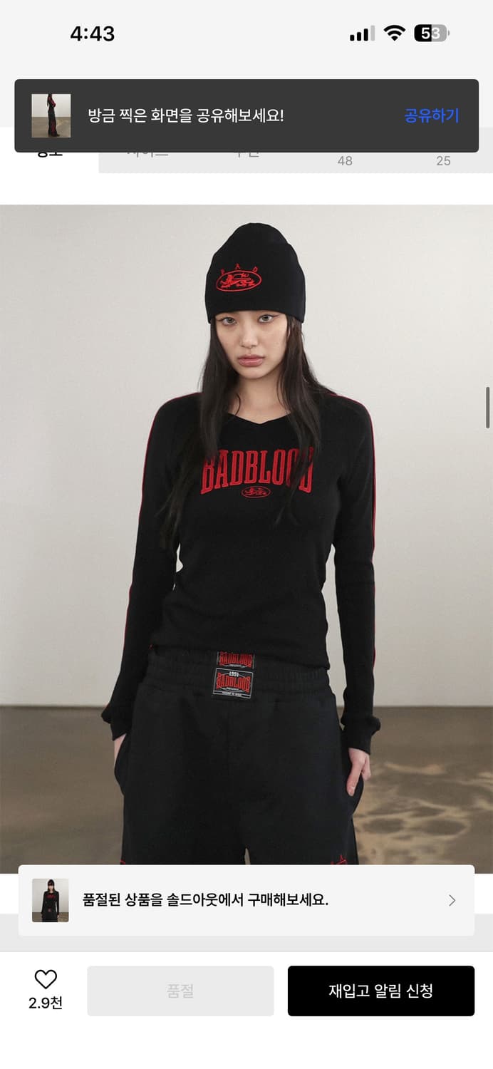 배드블러드 미스틱 캡슐 브이넥 롱슬리브 s 상품이미지1