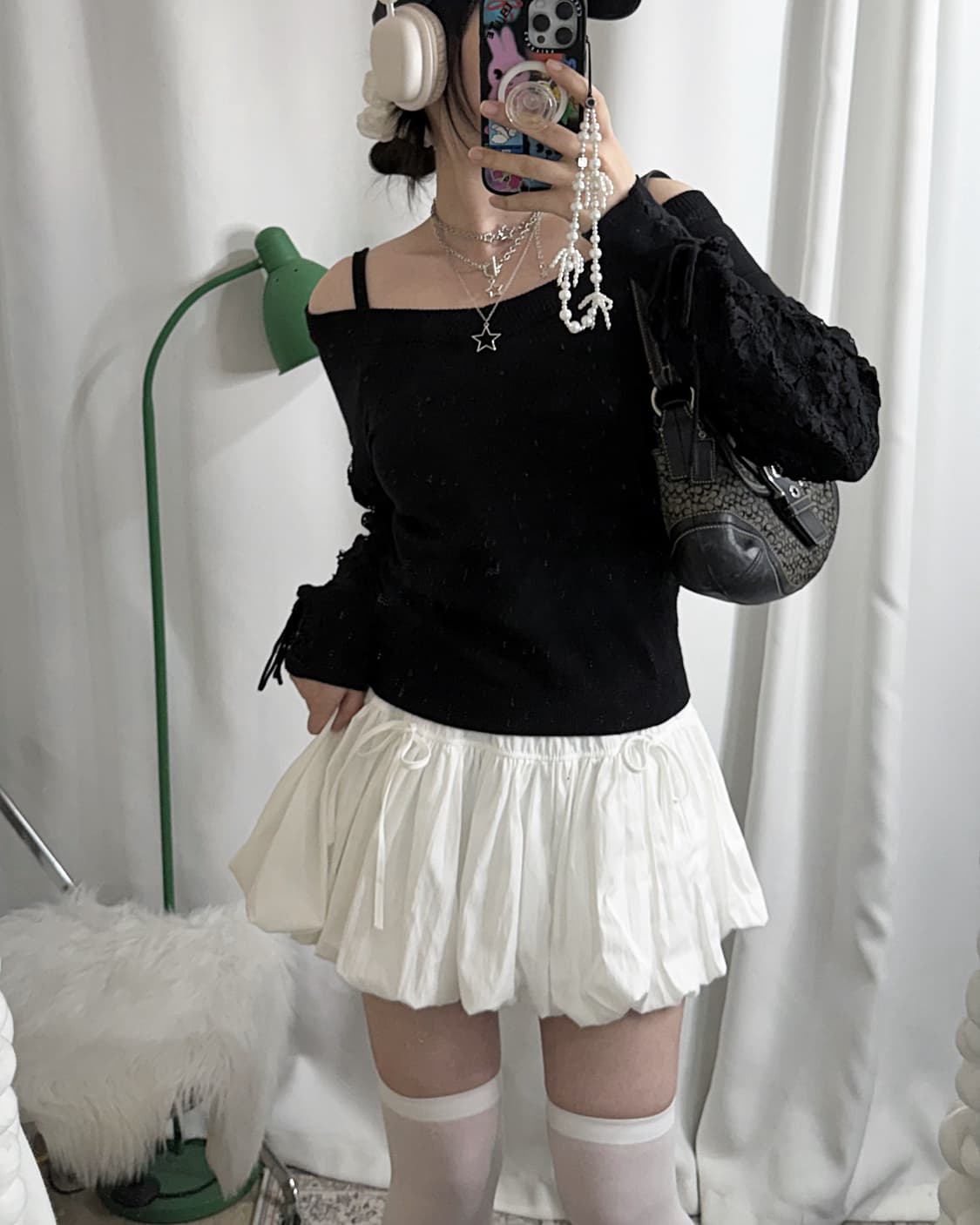 블랙 레이스 오프숄더 니트 상품이미지5