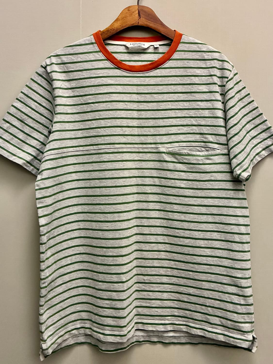 (M/100)이스트로그 코튼 스트라이프 포켓 반팔티셔츠  상품이미지1