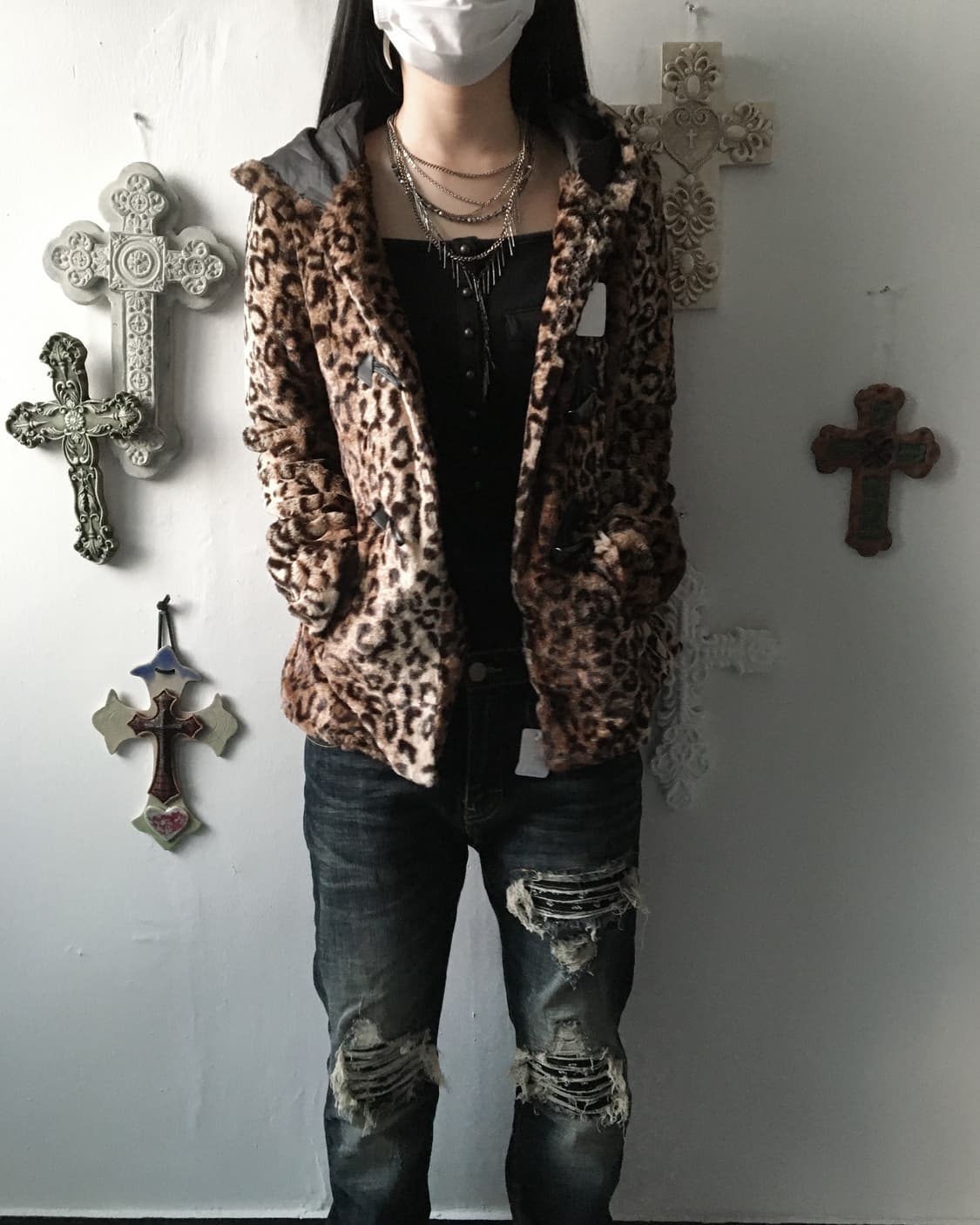 Fake fur leopard pattern duffle button h 상품이미지6