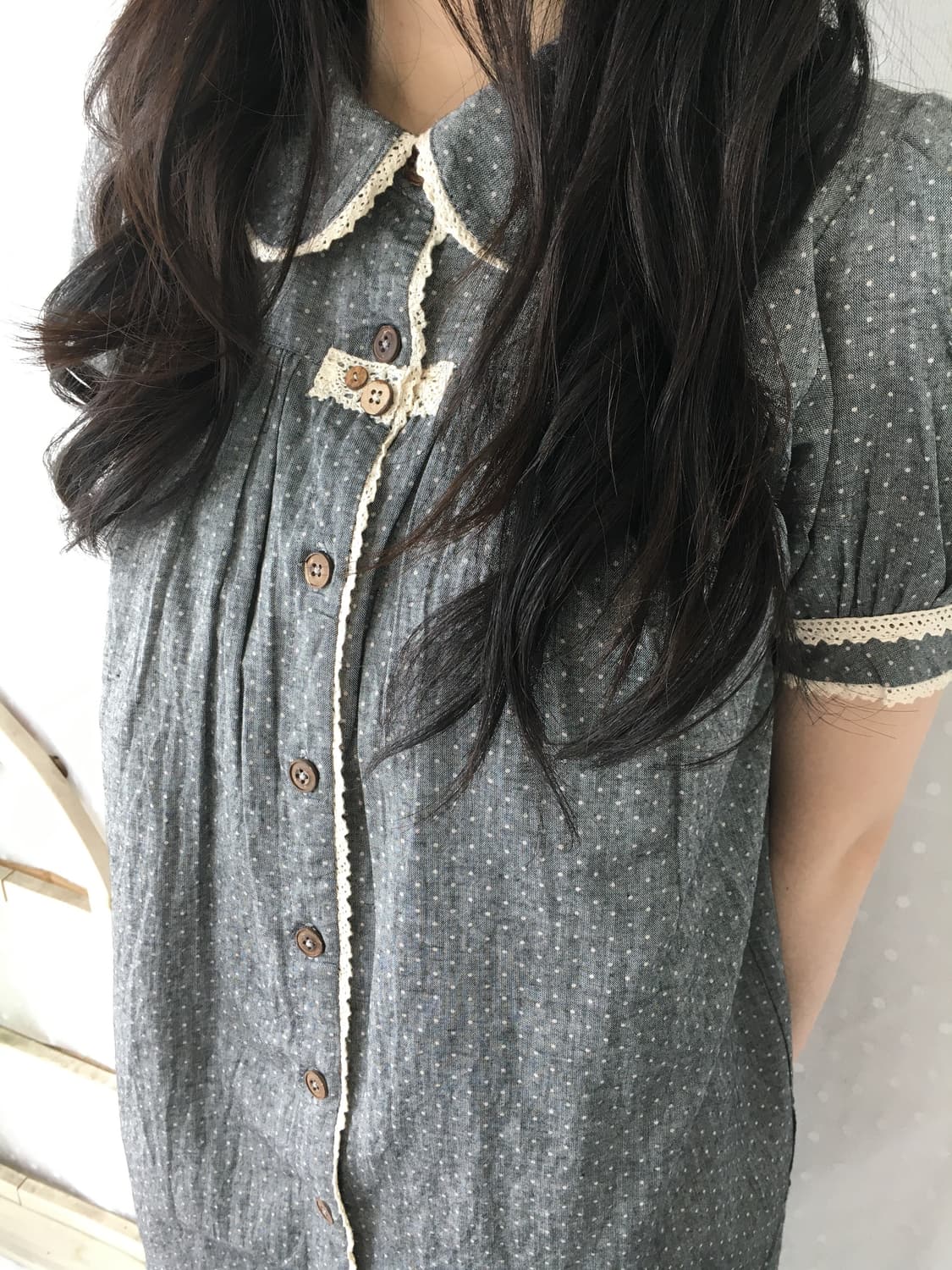 [Hand Made] 핸드메이드 도트 반팔 블라우스 모리걸 상품이미지2