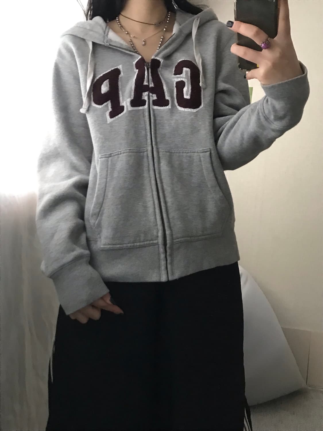 갭 그레이 버건디 후드집업 상품이미지5