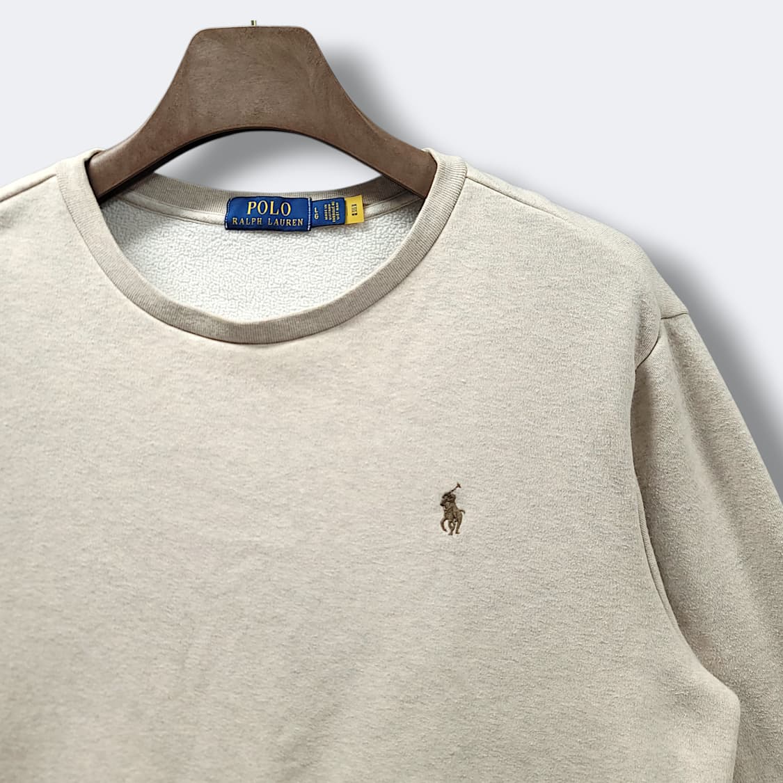 [L] 폴로 랄프로렌 베이지 크루넥 스웨트 기모 맨투맨 상품이미지4
