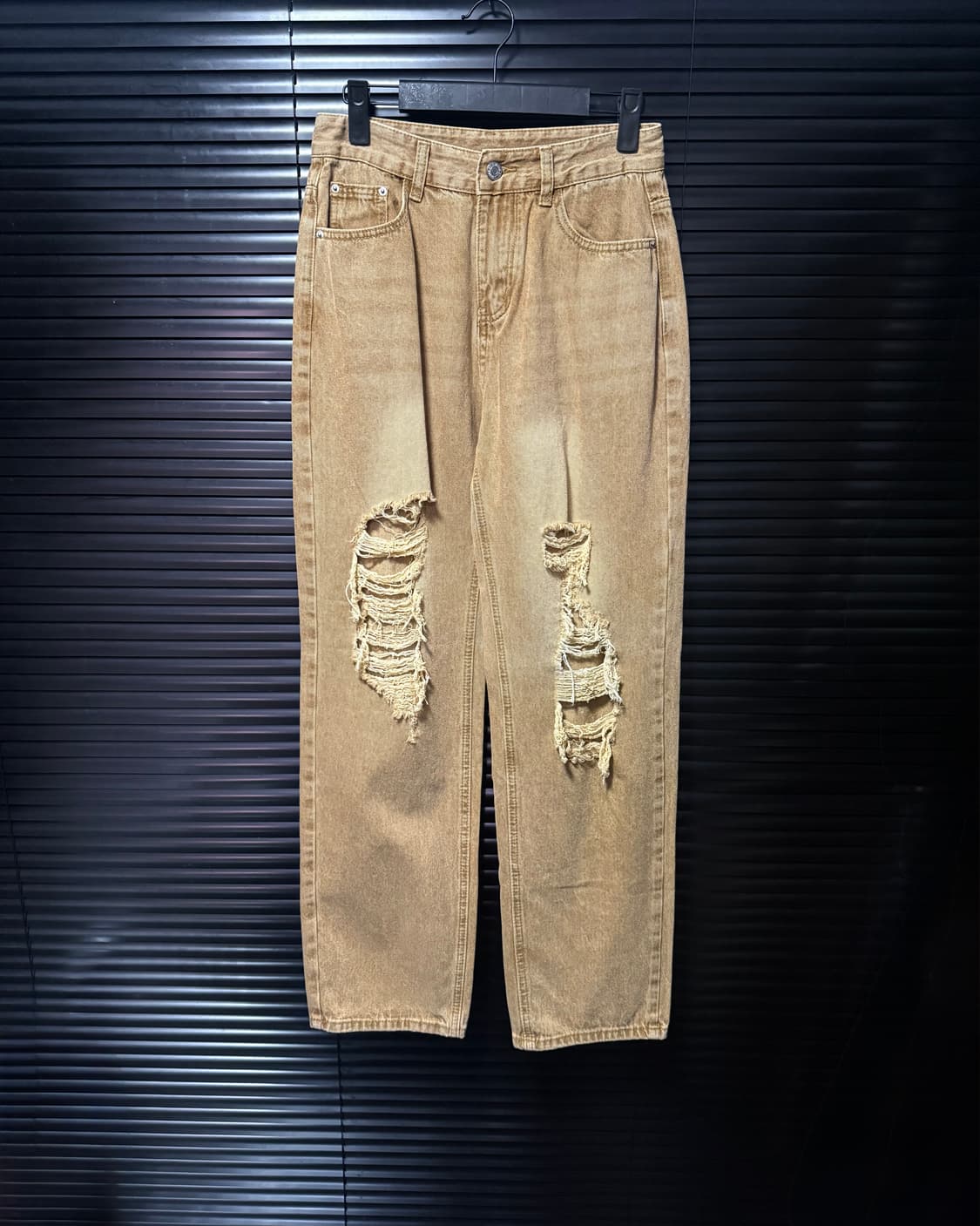 B7 샌드 워싱 베이지 찢청 디스트로이드진 무파진 26 27 데님 워크 상품이미지1