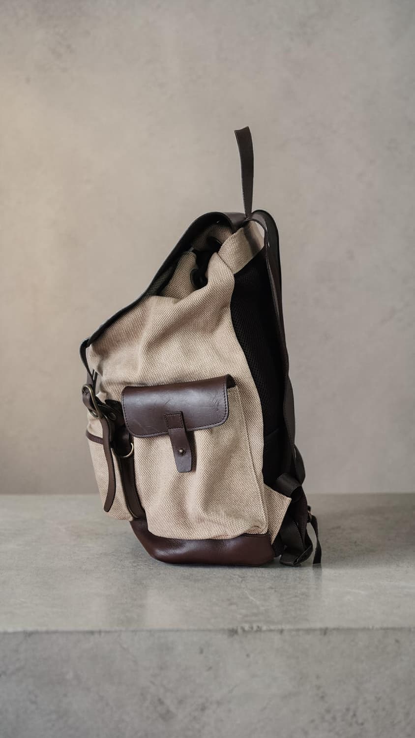 Akiinsvin 캔버스 가죽 백팩 브라운 / 베이지 상품이미지3