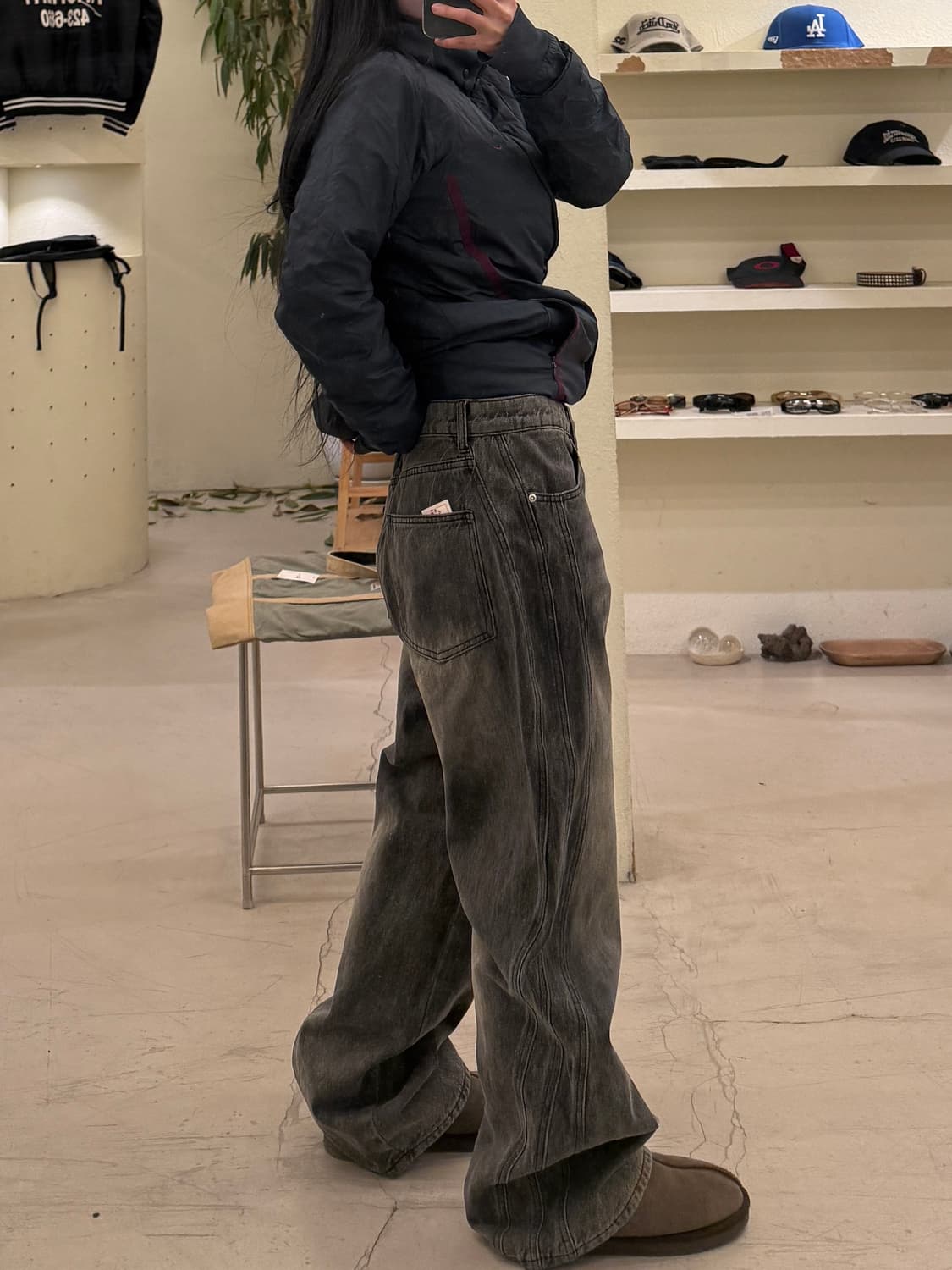 인템포무드 흑청 스티치 와이드 데님 팬츠 U562 상품이미지2