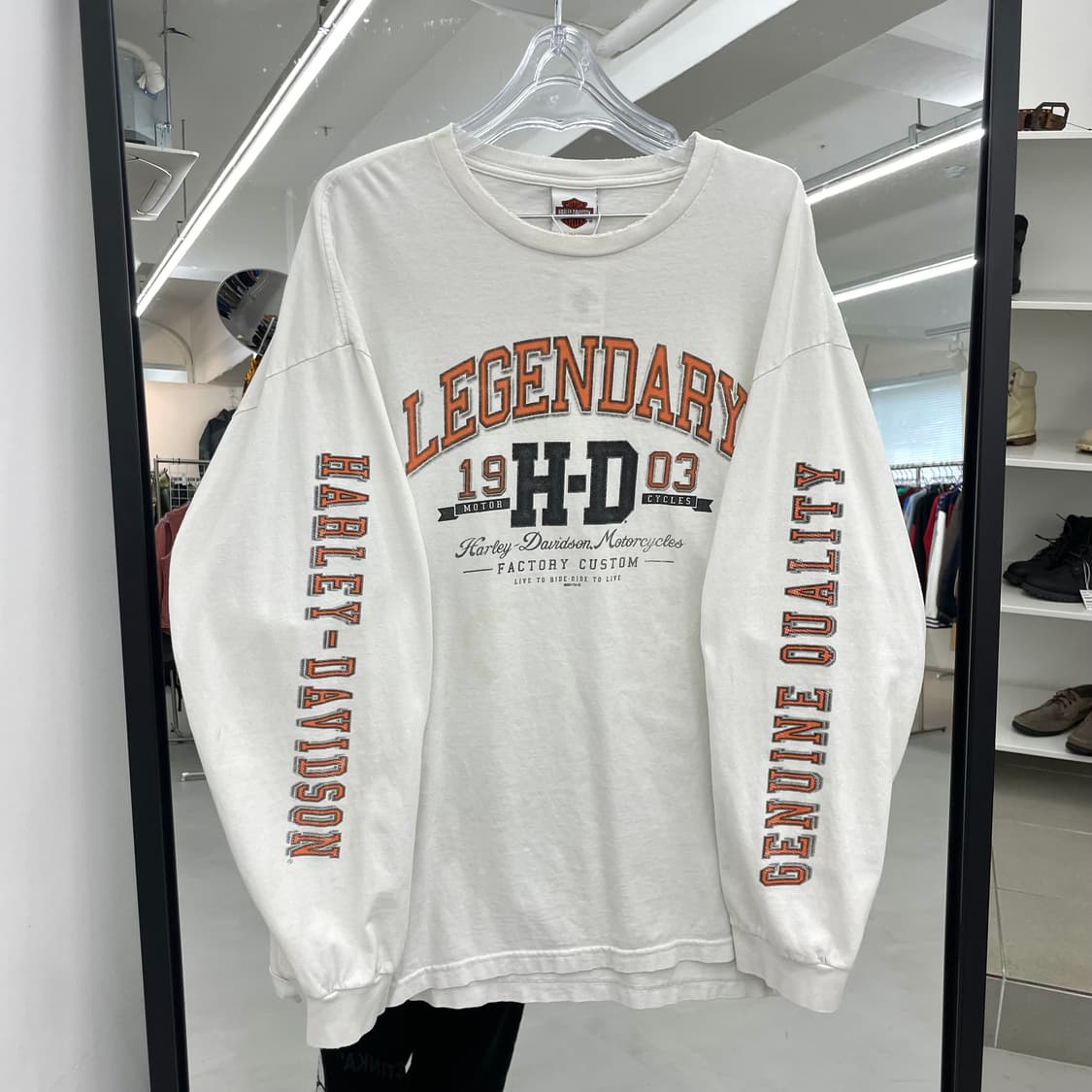 할리데이비슨 빅로고 빈티지 바이크 그래픽 롱슬리브 긴팔 티셔츠 화이트 상품이미지4