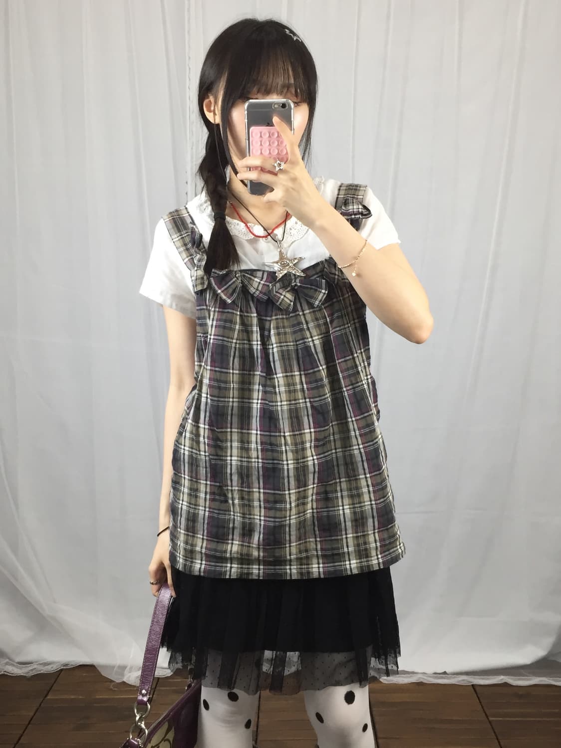 JILLSTUART Plaid Ribbon Strap Cami Top 상품이미지2