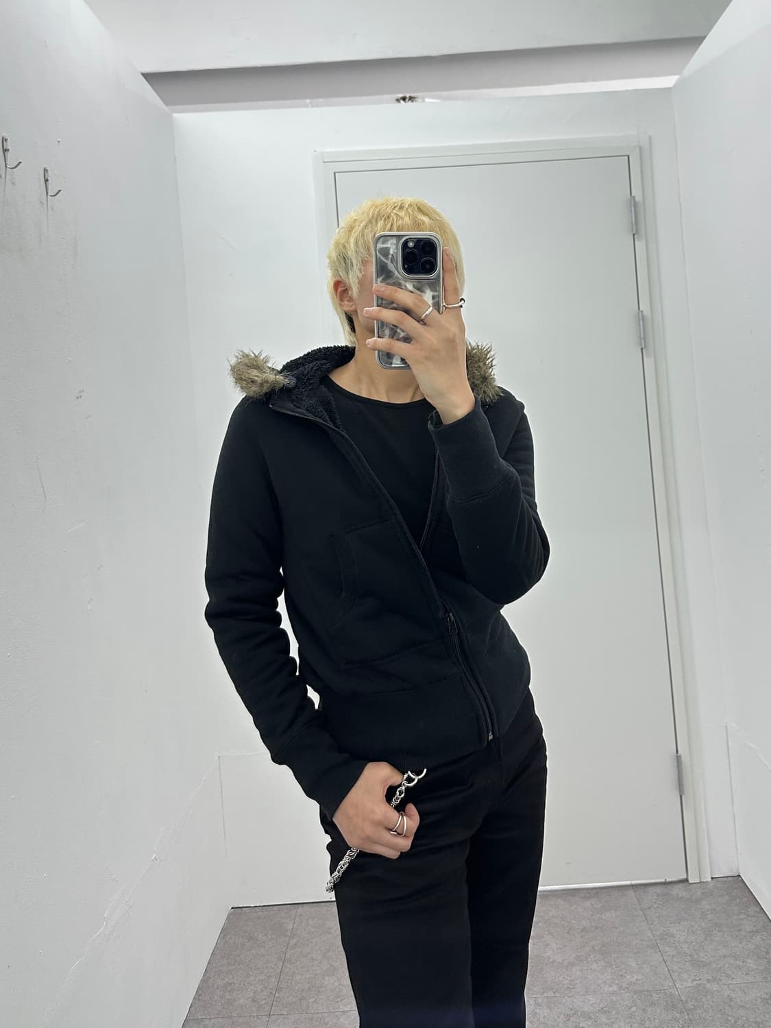 Vintage brown fur hood zip up 상품이미지2