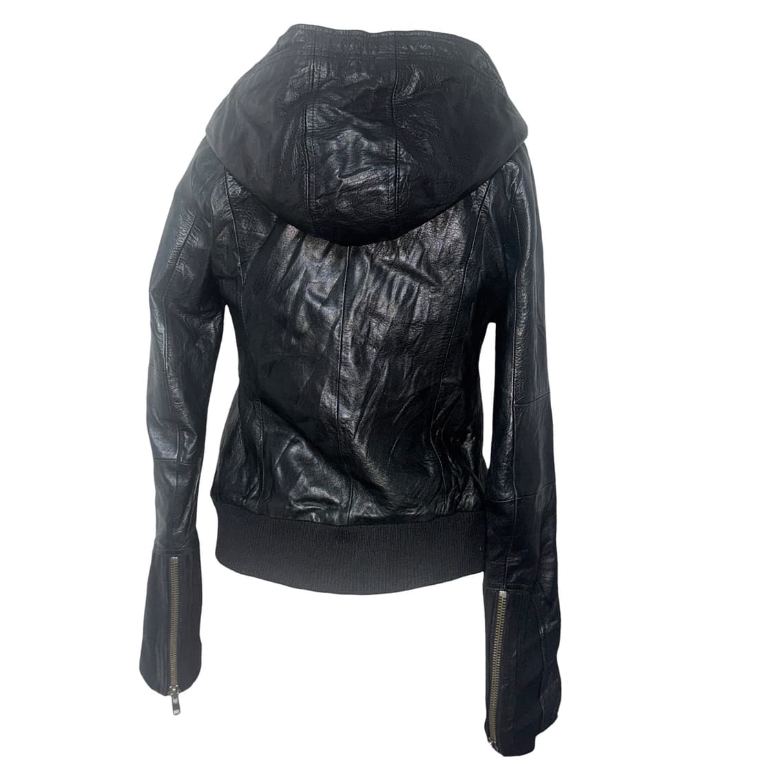 Hooded Sheep skin Black leather Jacket 상품이미지5