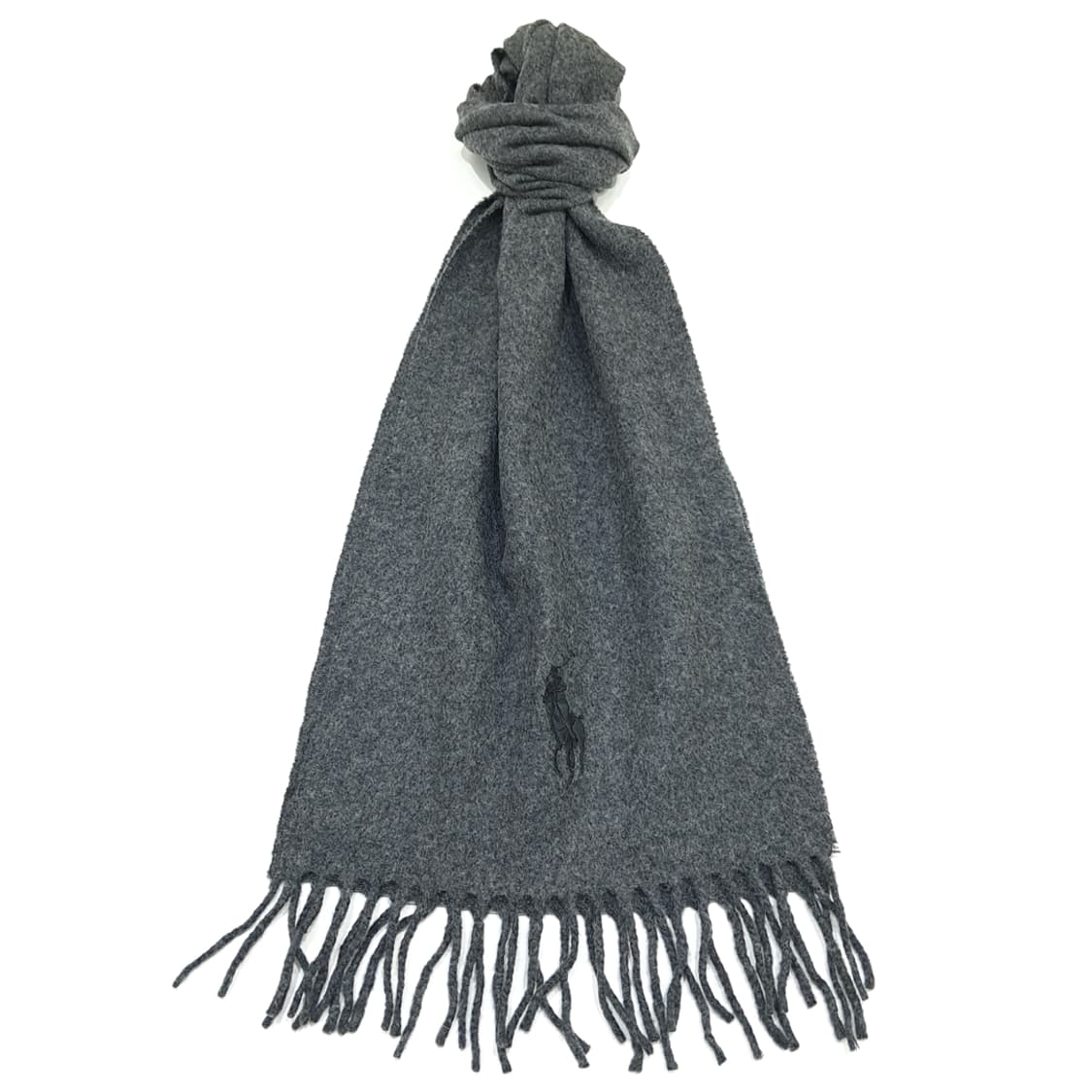 MX361 폴로 랄프로렌 100% 램스울 차콜 그레이 빅로고 머플러 상품이미지1