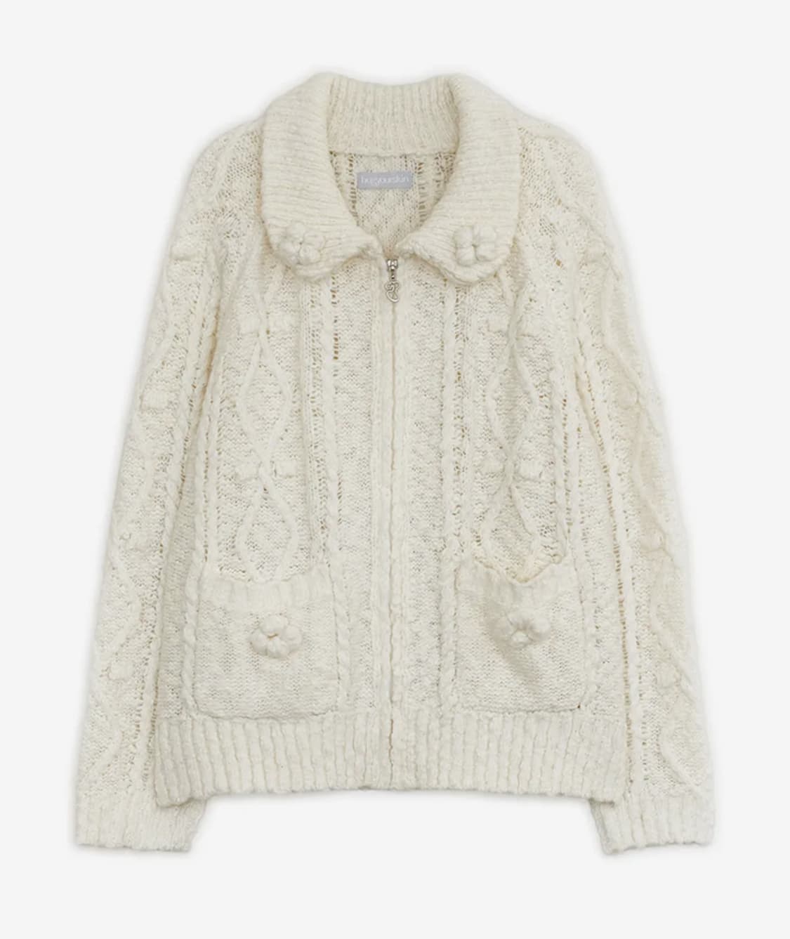 허그유어스킨 팝콘 니트 집업 버터 상품이미지1