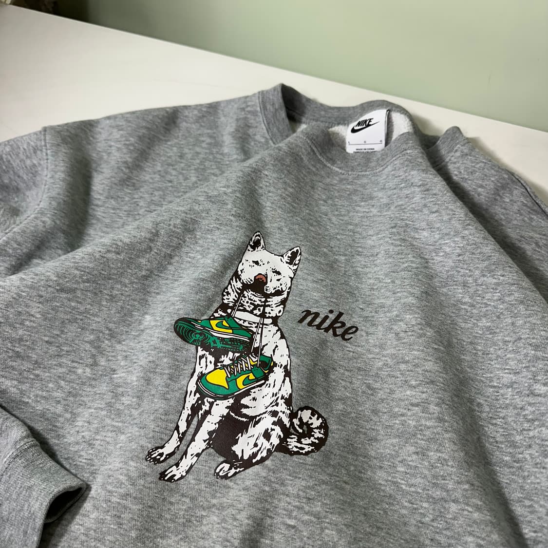 L 나이키 그레이 오버핏 진돗개덩크 코튼 맨투맨 상품이미지1
