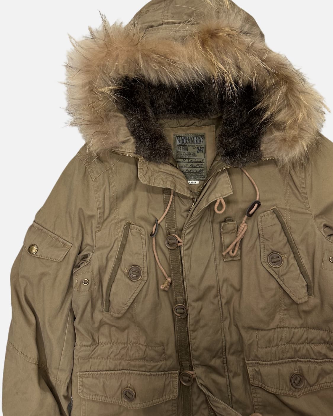 beige military fur hood parka 상품이미지3