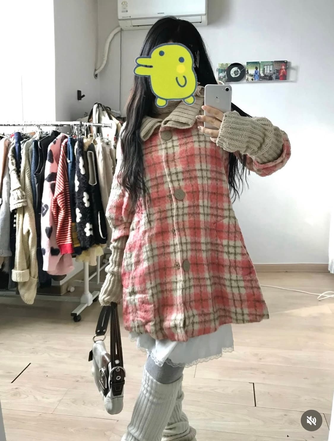 미라이클립 오즈세컨 히메갸루 체크 울 니트 워머 코트 빈티지 세트 상품이미지1