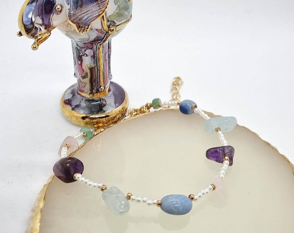 새제품. 핸드메이드 ) 천연석믹스 faux pearls Bracelet 상품이미지5