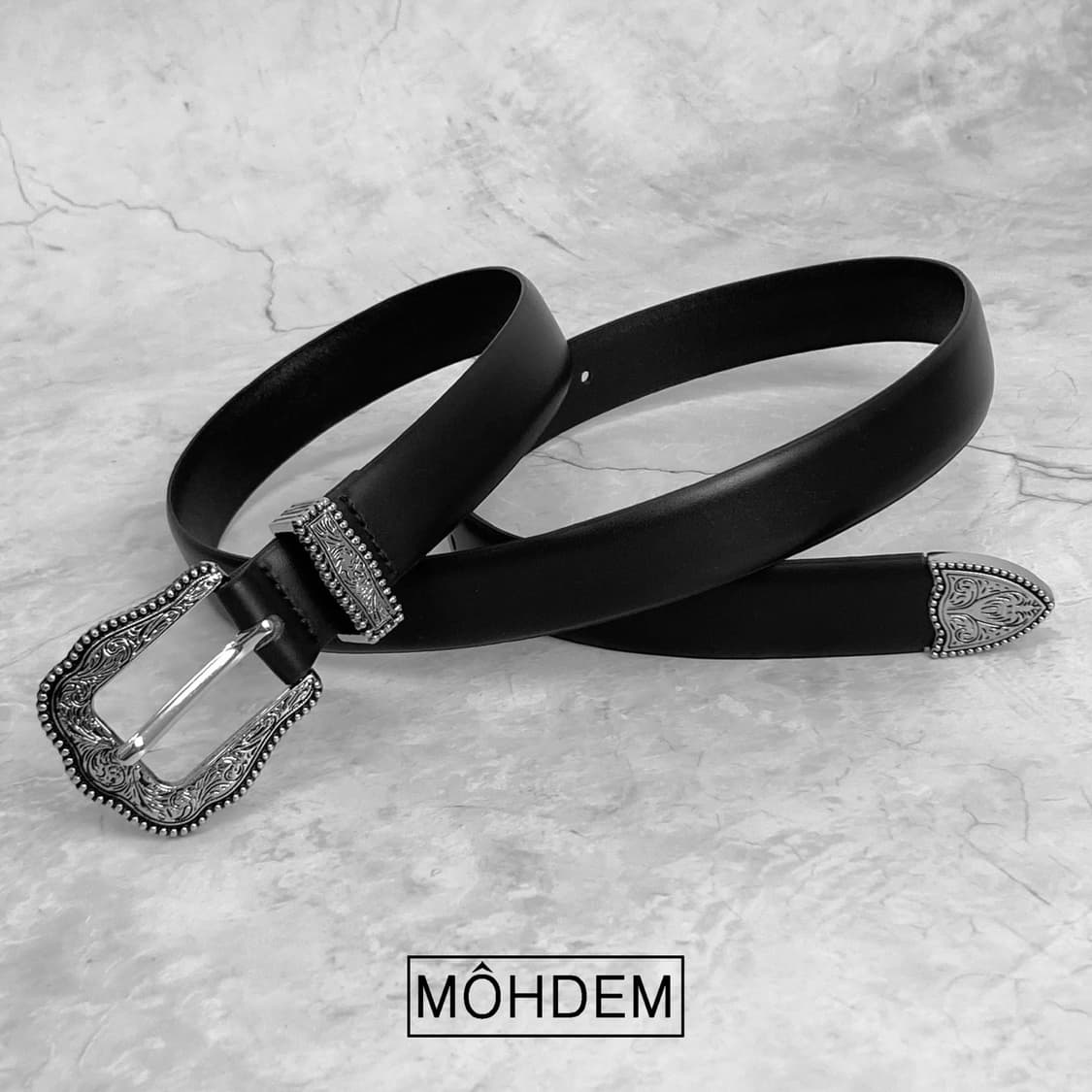 [Uinsex] 클래식 웨스턴 이태리가죽 벨트 블랙 상품이미지4