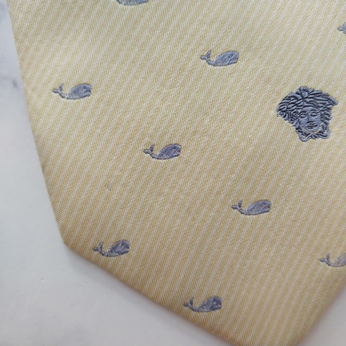 베르사체 실크 레몬 올오버 고래 패턴 넥타이 9.1cm B등급 K1918 상품이미지7