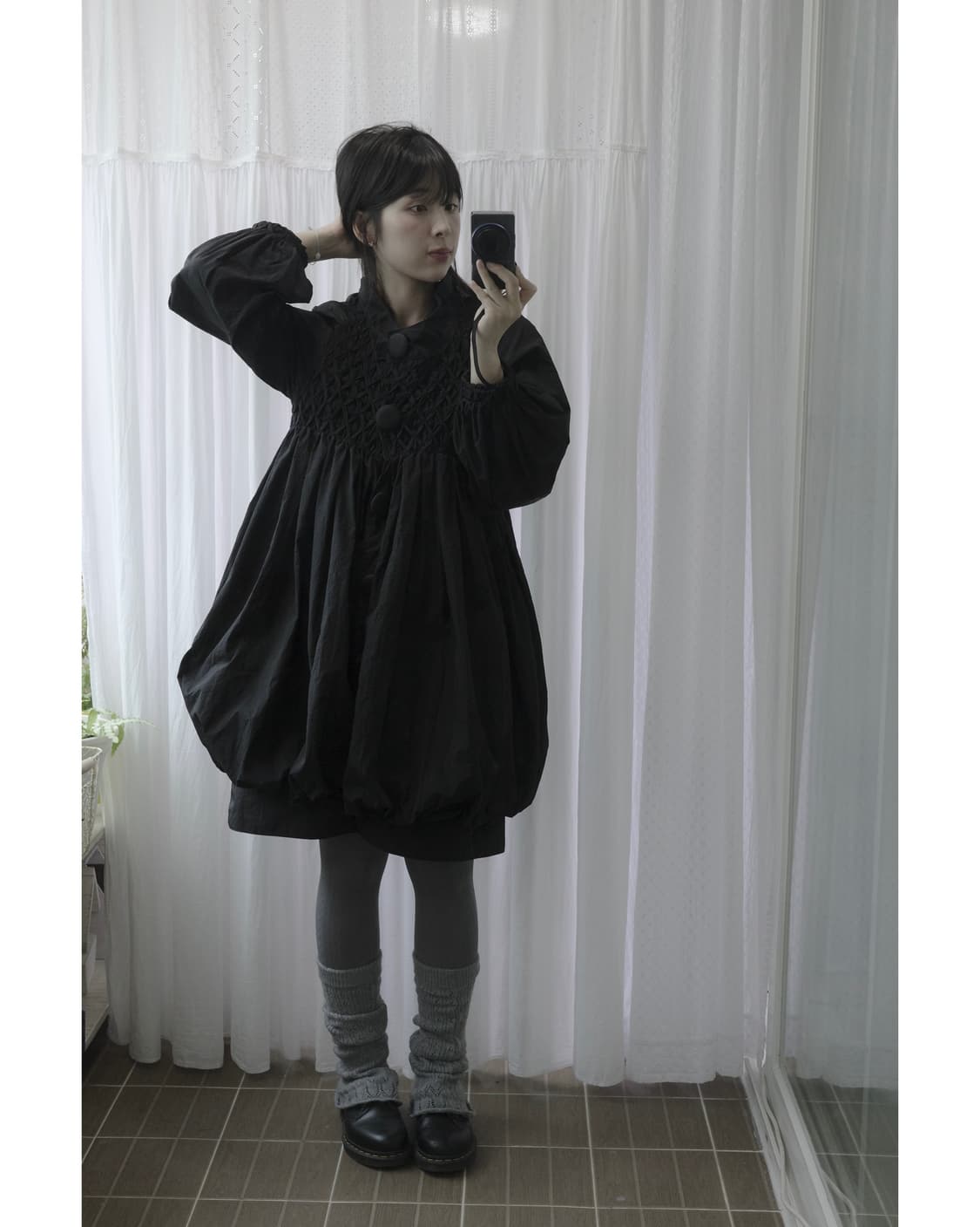 Balloon waffle Shirring dress 상품이미지6