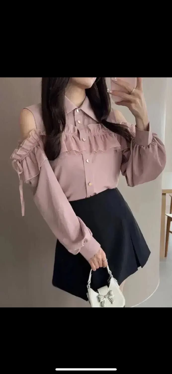 그레일 GRL 블라우스 숄더 오프 프릴 리본 스나계지뢰계에블린미셸잇미 상품이미지1