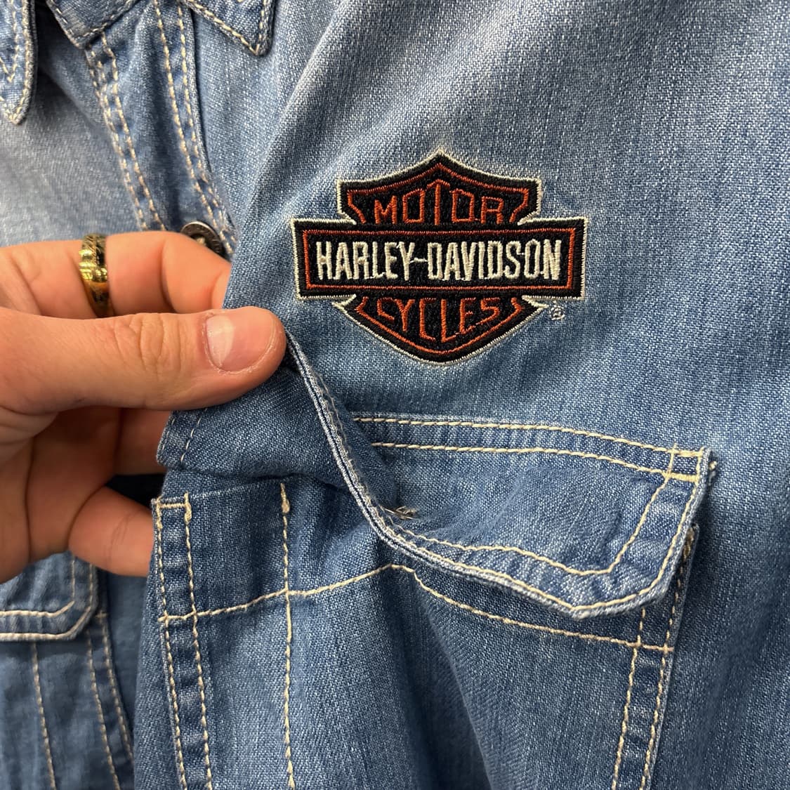 00s 할리데이비슨 플레임쉴드 엠브로이드 데님셔츠 N1053 상품이미지5