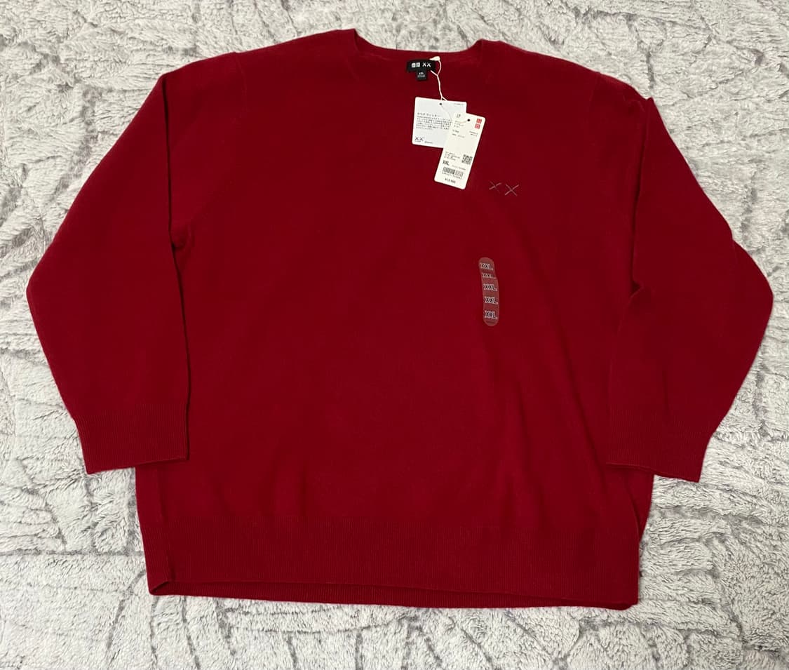 [XXL] 유니클로 X 카우스 캐시미어 크루넥 스웨터 레드 상품이미지1
