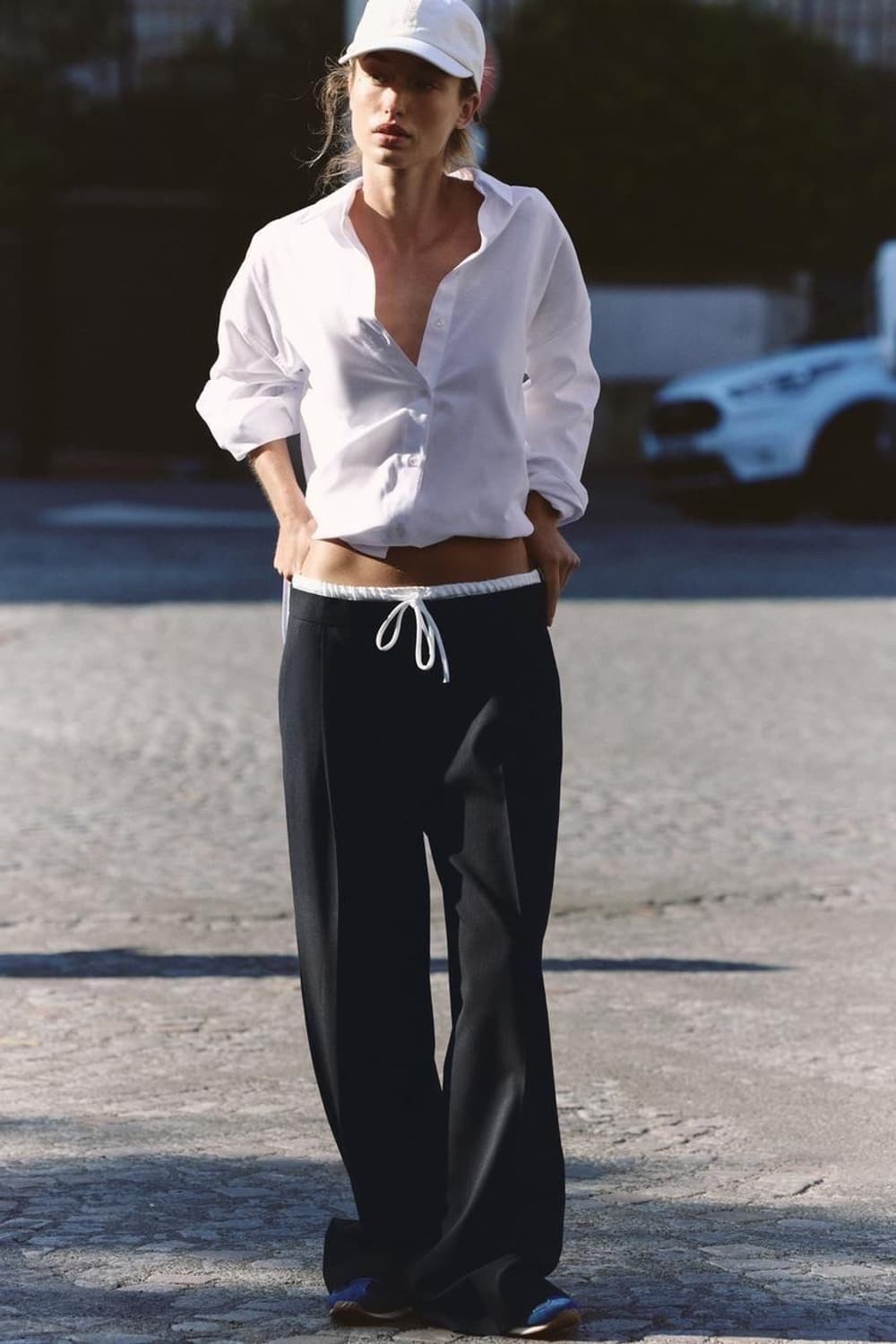 자라 더블웨이스트 와이드팬츠 네이비 상품이미지1