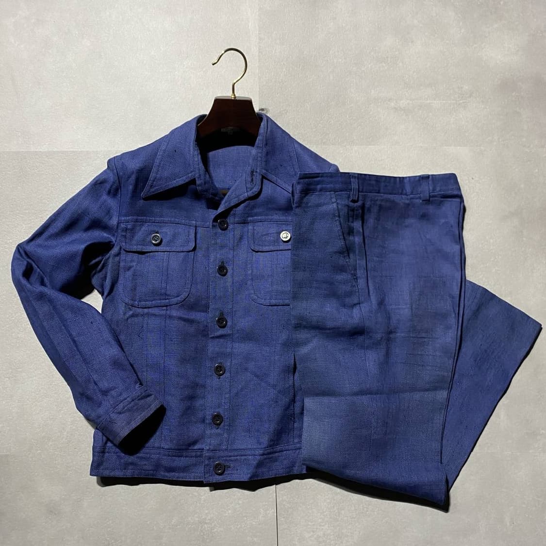 SEXY ANGERO 100% 이탈리아 리넨 블루 싱글 셋업 — 이색적인 상품이미지2