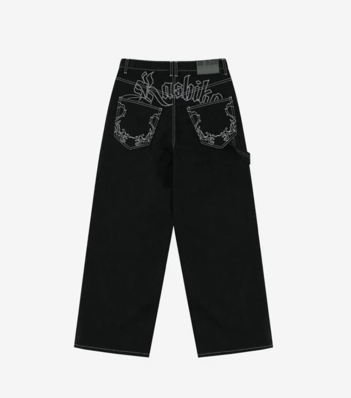 카시코 엠브로이드 자수 논페이드 데님 팬츠 블랙 상품이미지1