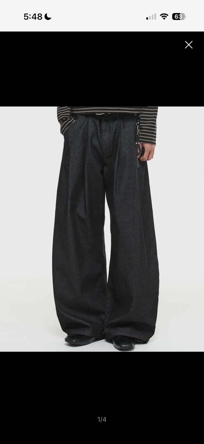 DNSR 커브드 헤링본 스트라이프 데님 팬츠 블랙 상품이미지1