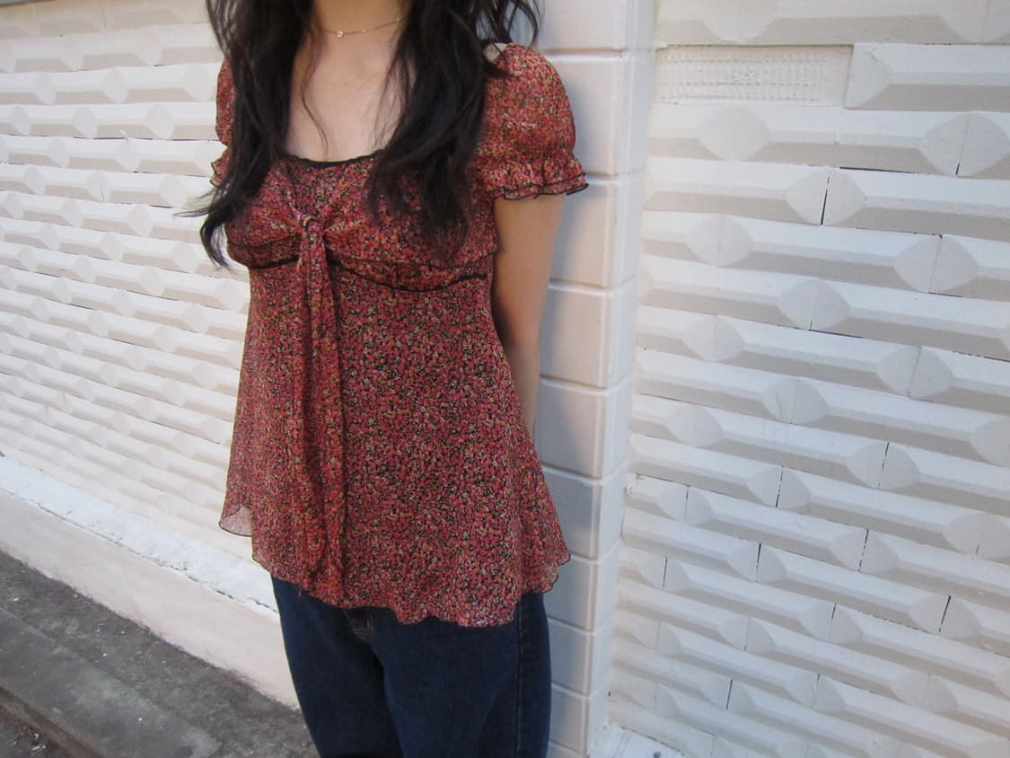 빈티지 플라워 리본 타이 블라우스 상품이미지1