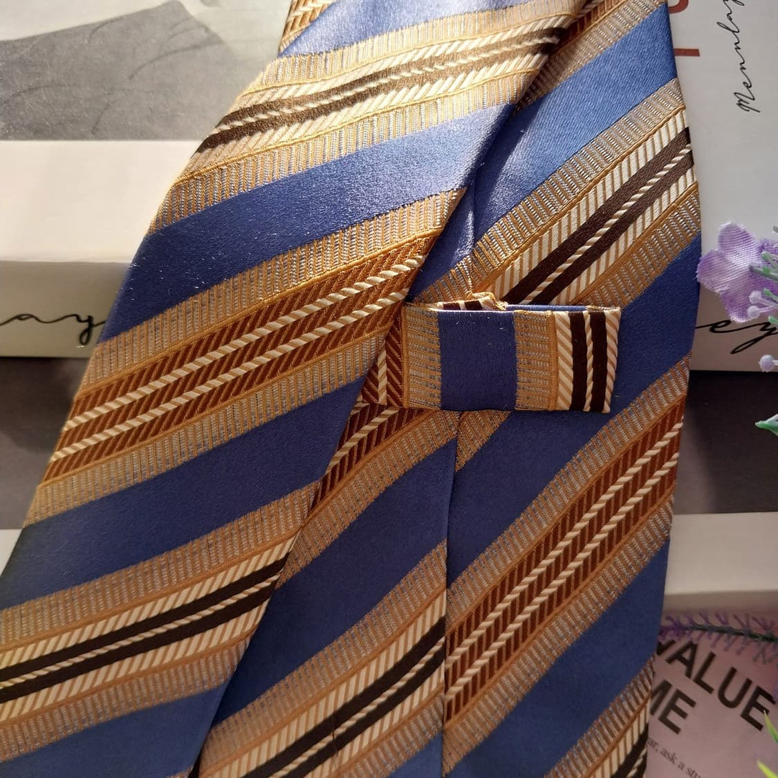 제냐 실크 베이지&블루 스트라이프 넥타이 8.7cm A+등급 K1385
 상품이미지6