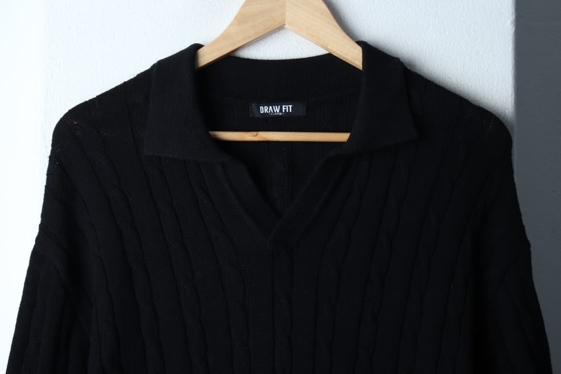 (XL-2XL) 드로우핏 반팔 카라 티셔츠 브이넥 니트-H32358 상품이미지3