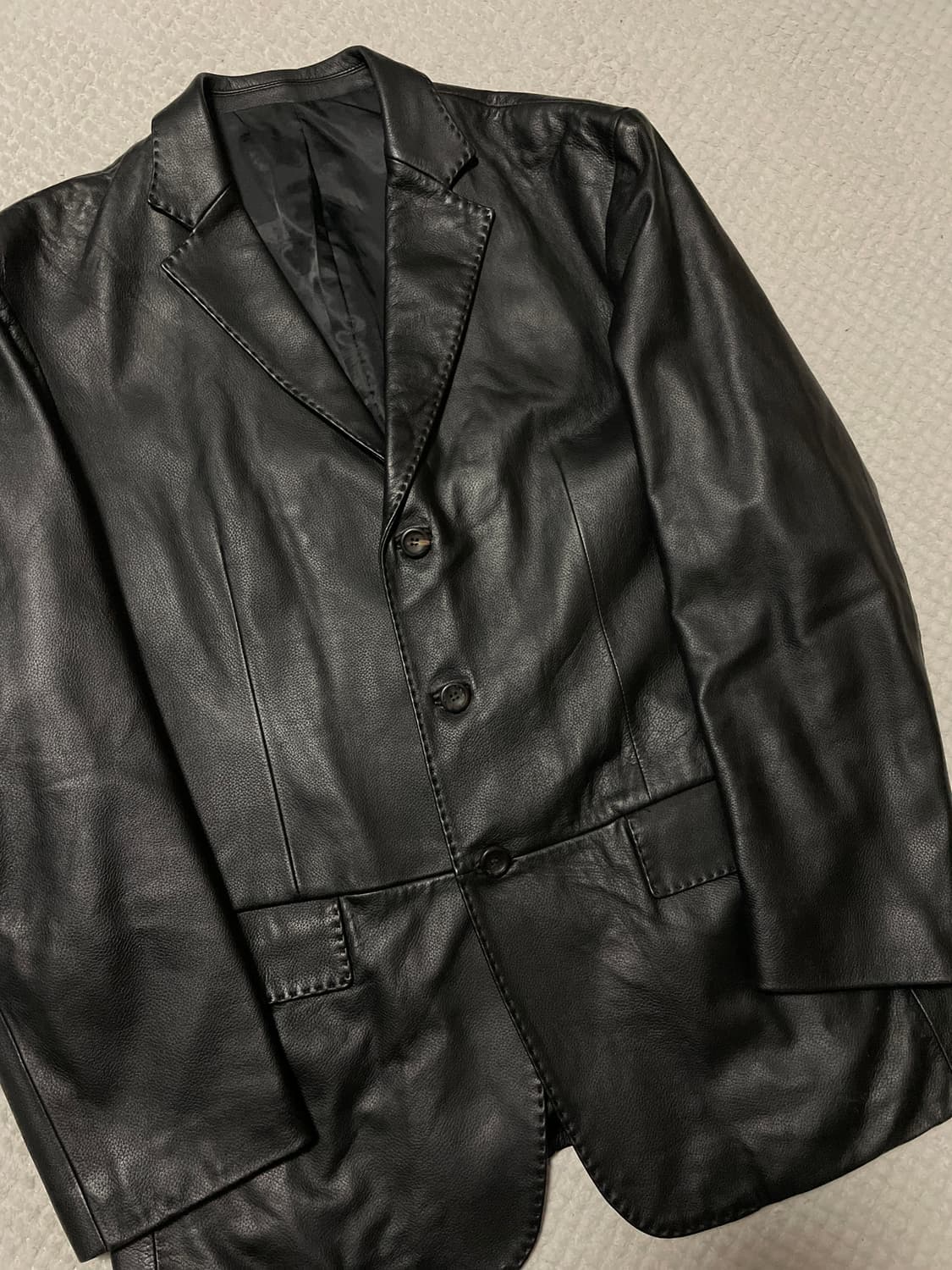 광희시장 웨스턴 무드 3버튼 램스킨 양가죽 스티치 레더 자켓 상품이미지5