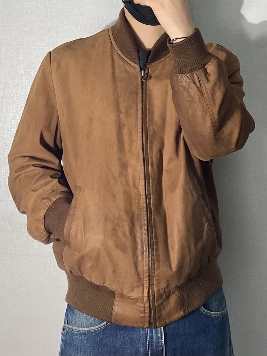 [XL] 8-90s Vintage 빈티지 소가죽 스웨이드 블루종 상품이미지10