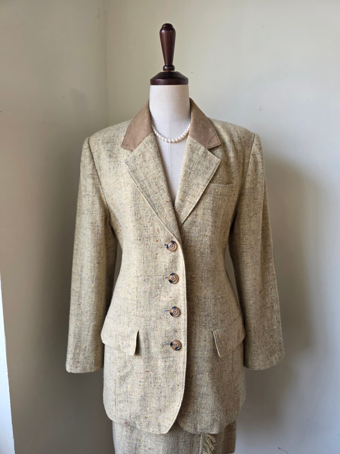 스웨이드 가죽 배색 보카시 트위드 셋업 상품이미지2