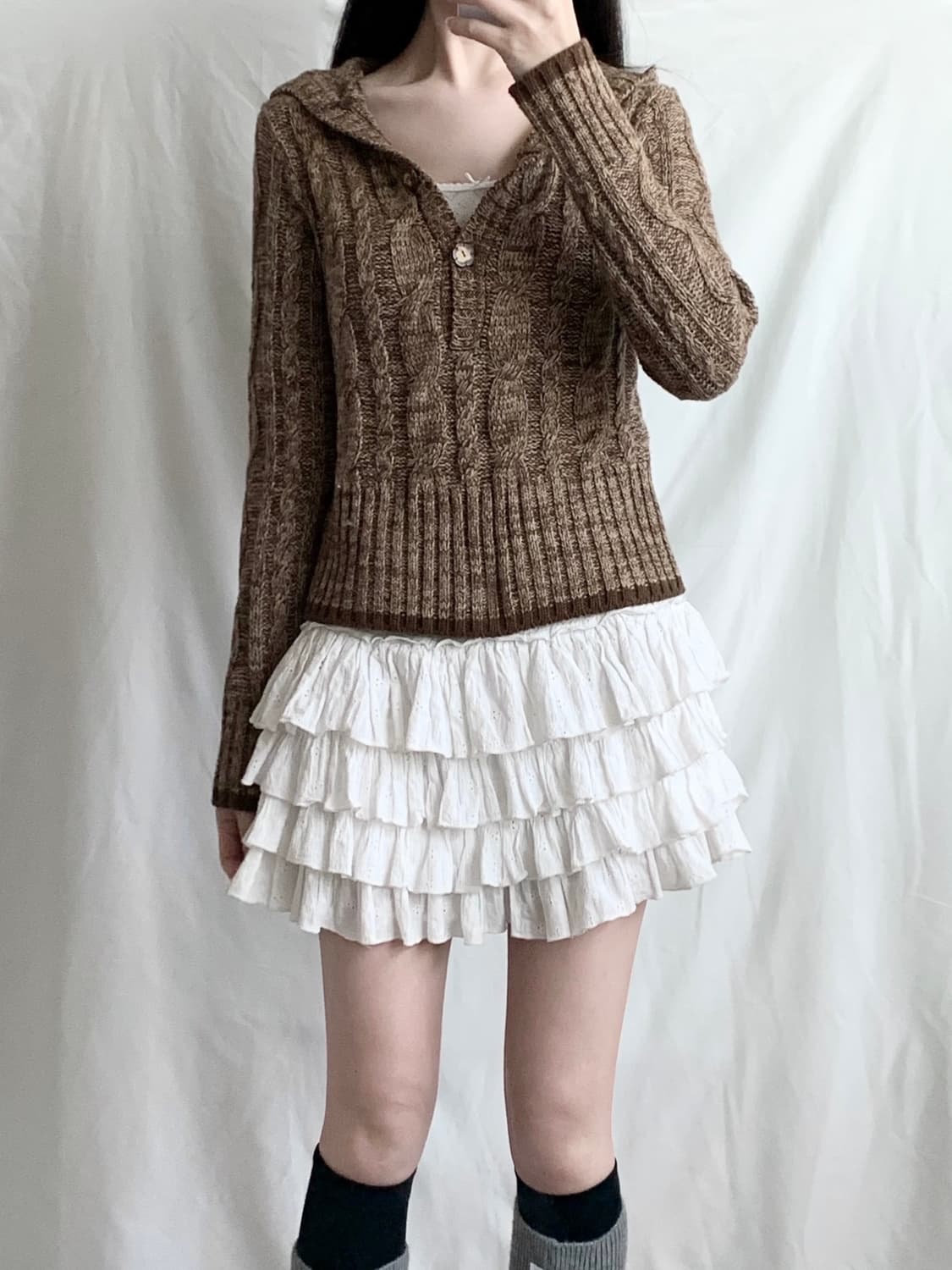 초코라떼 꽈배기 후드 니트 상품이미지2