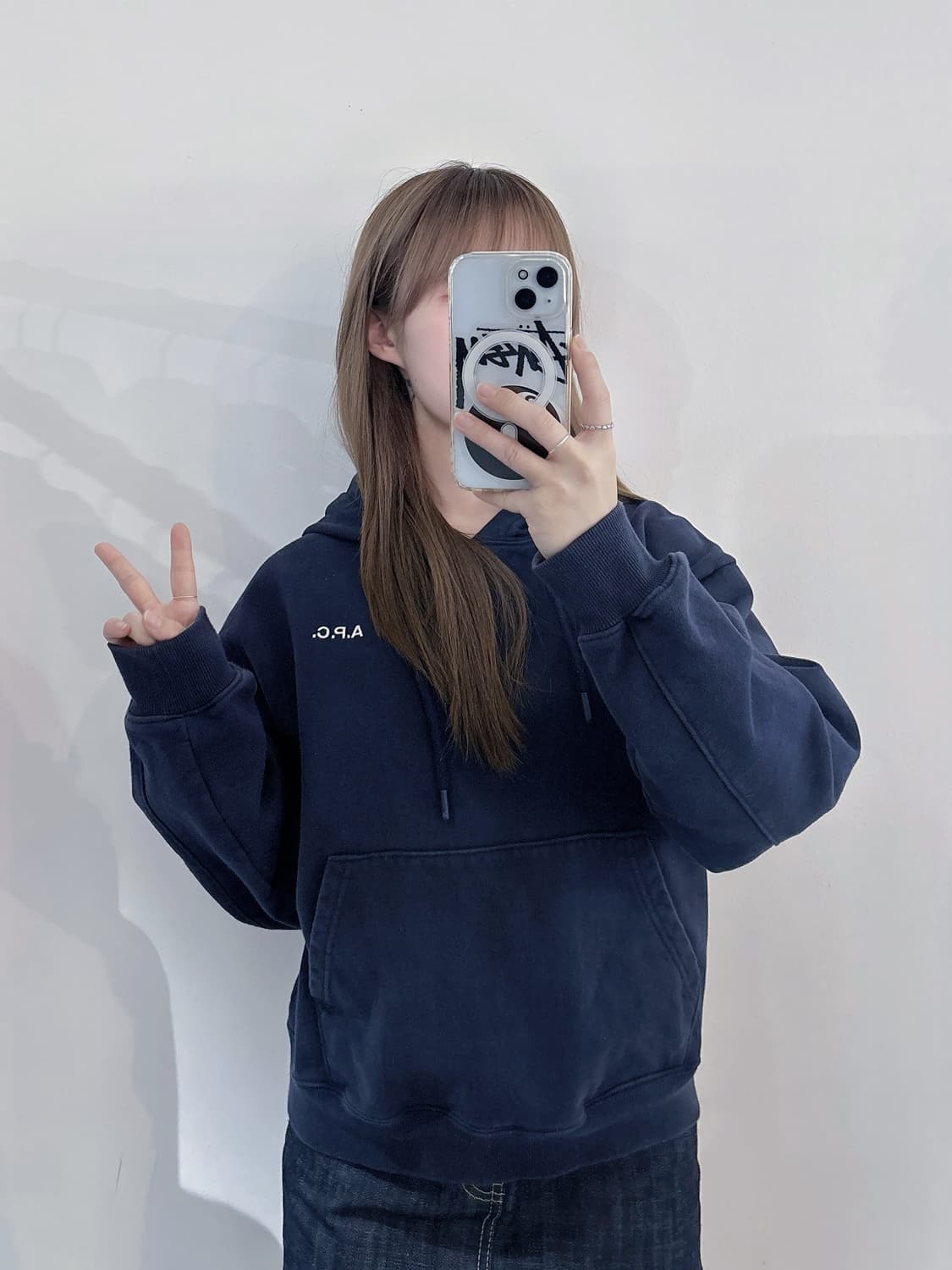 아페쎄 네이비 스몰로고 후드 상품이미지1