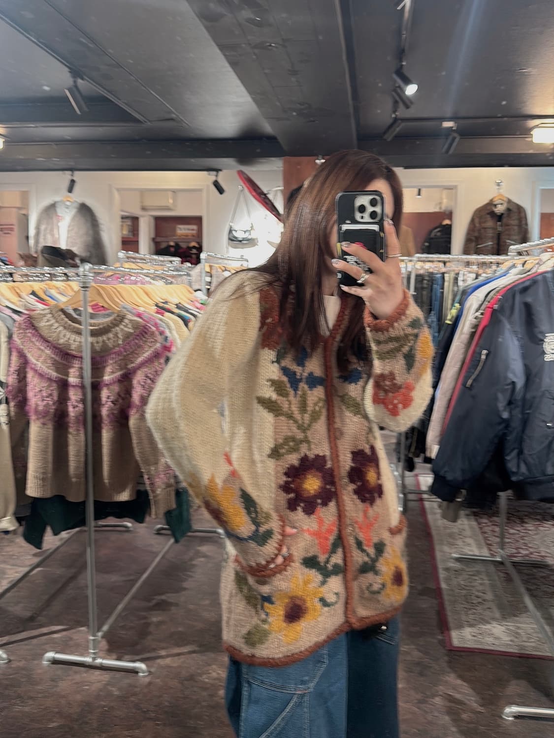 newari 뉴와리 빈티지 플라워패턴 핸디니트 울 가디건 M 상품이미지7