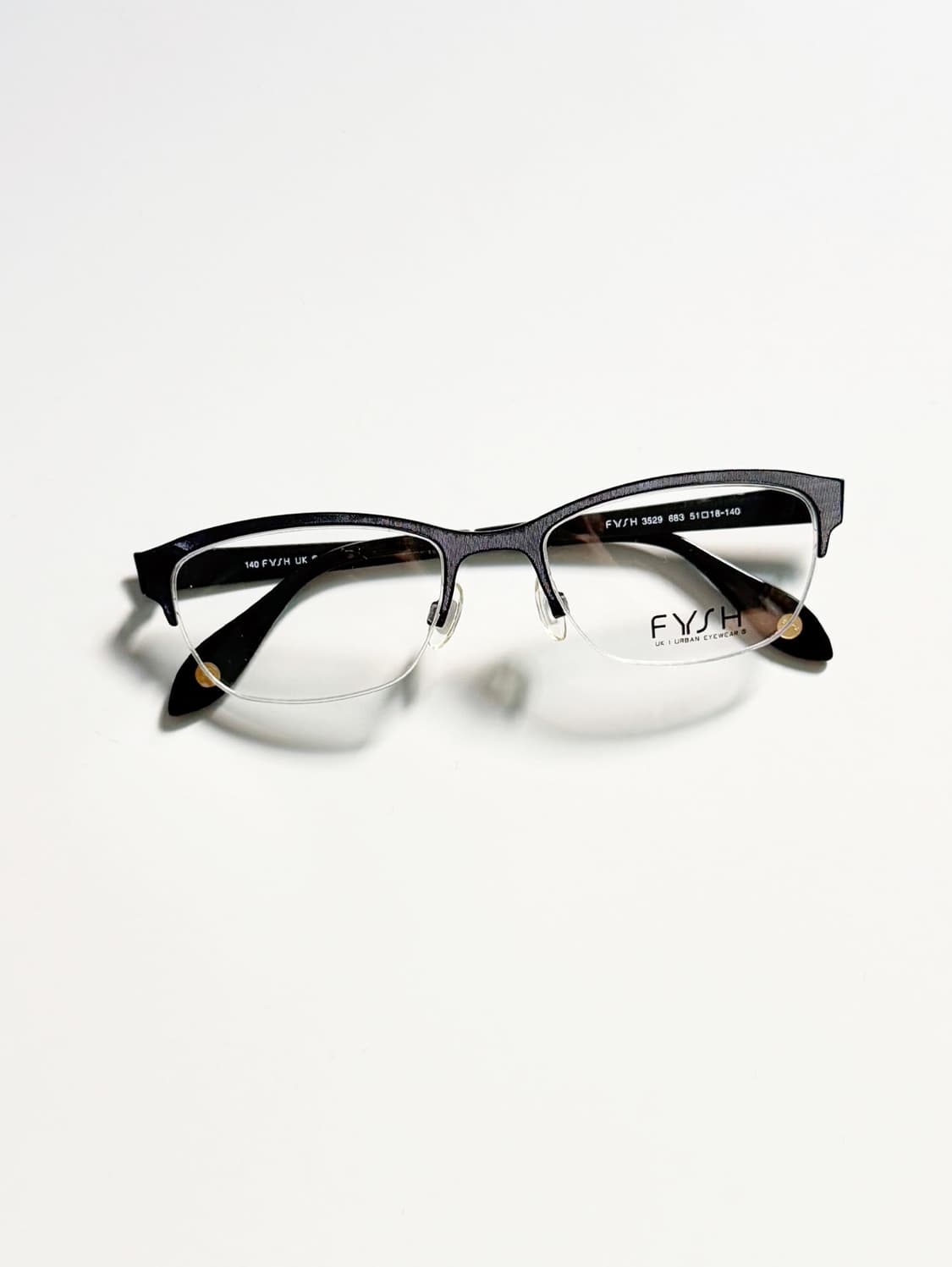 영국제 FYSH 블랙 메탈 스퀘어 반무테 빈티지 안경 상품이미지1