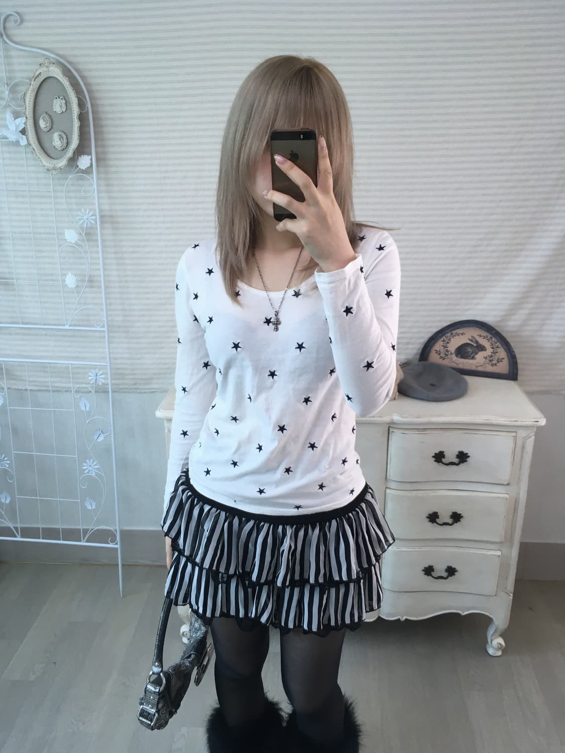 일본빈티지 별 패턴 자수 롱슬리브 상품이미지1