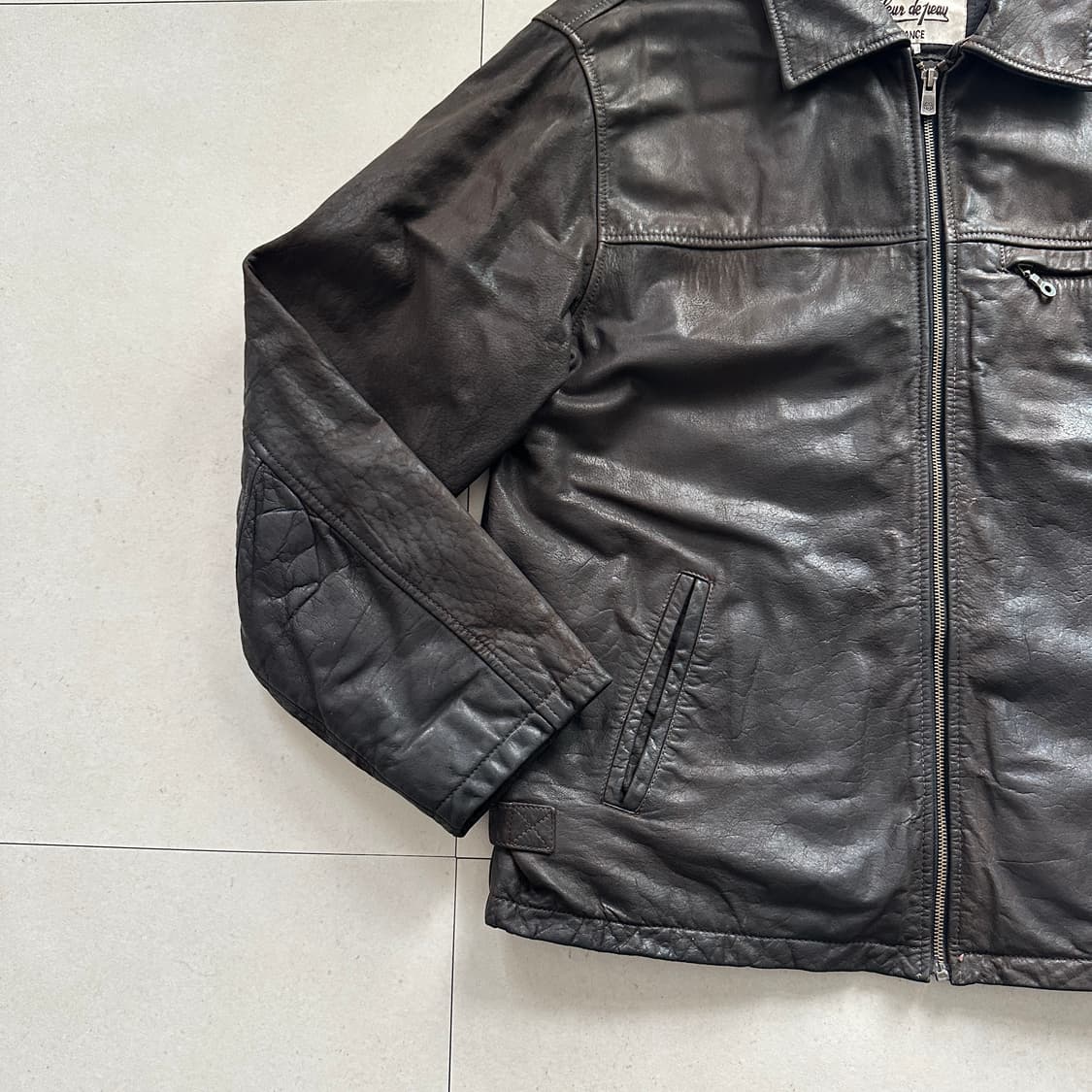 90s 프랑스생산 플뢰르드뽀 버팔로 가죽 스포츠 자켓 M 상품이미지4