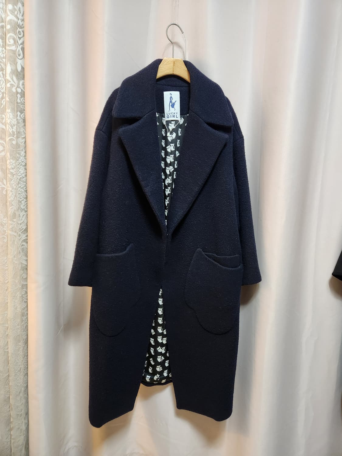 LUCKY GIRL 네이비알파카 모직 혼방 코트 상품이미지1