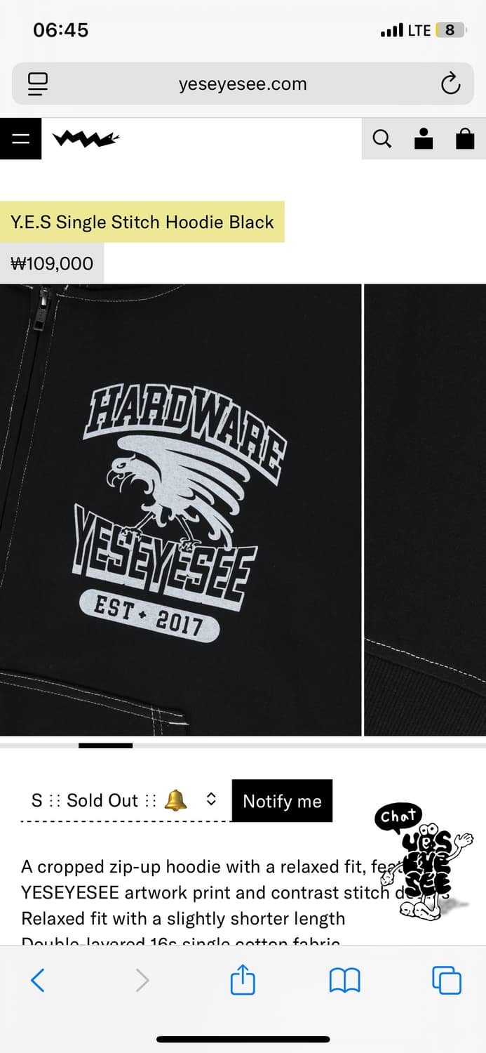 Yeseyesee 예스아이씨 Single Stitch Hoodie 블랙  상품이미지2