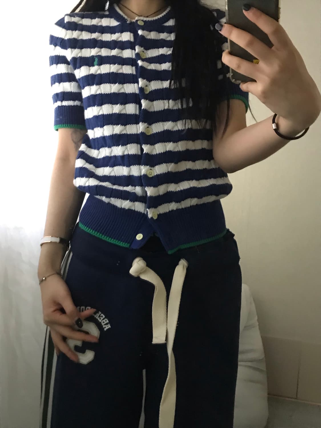 폴로 스트라이프 반팔 케이블 가디건 상품이미지3