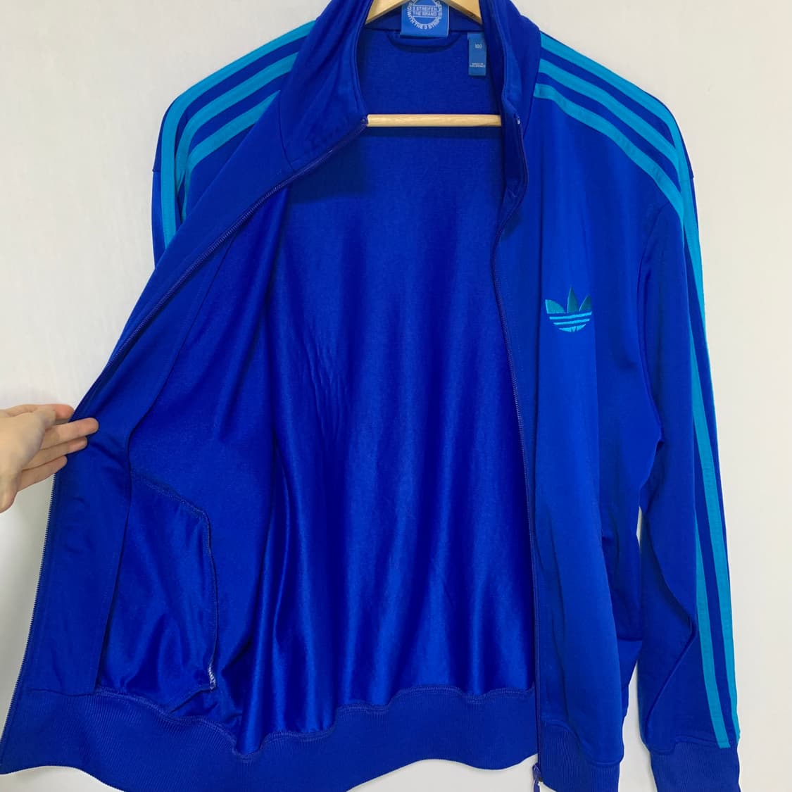 아디다스 파랑/민트 삼선 트랙탑 파이어버드 져지 빈티지 100 상품이미지5