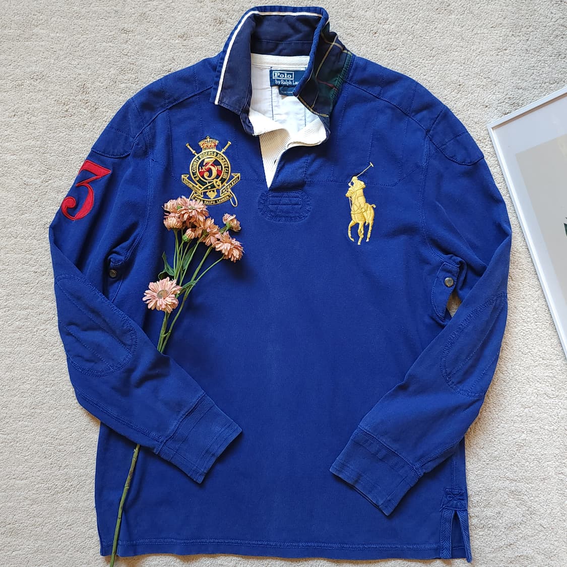 00년대 폴로 랄프로렌 블랙와치 디테일 엠브로이더리 바이커 럭비 셔츠XL 상품이미지2