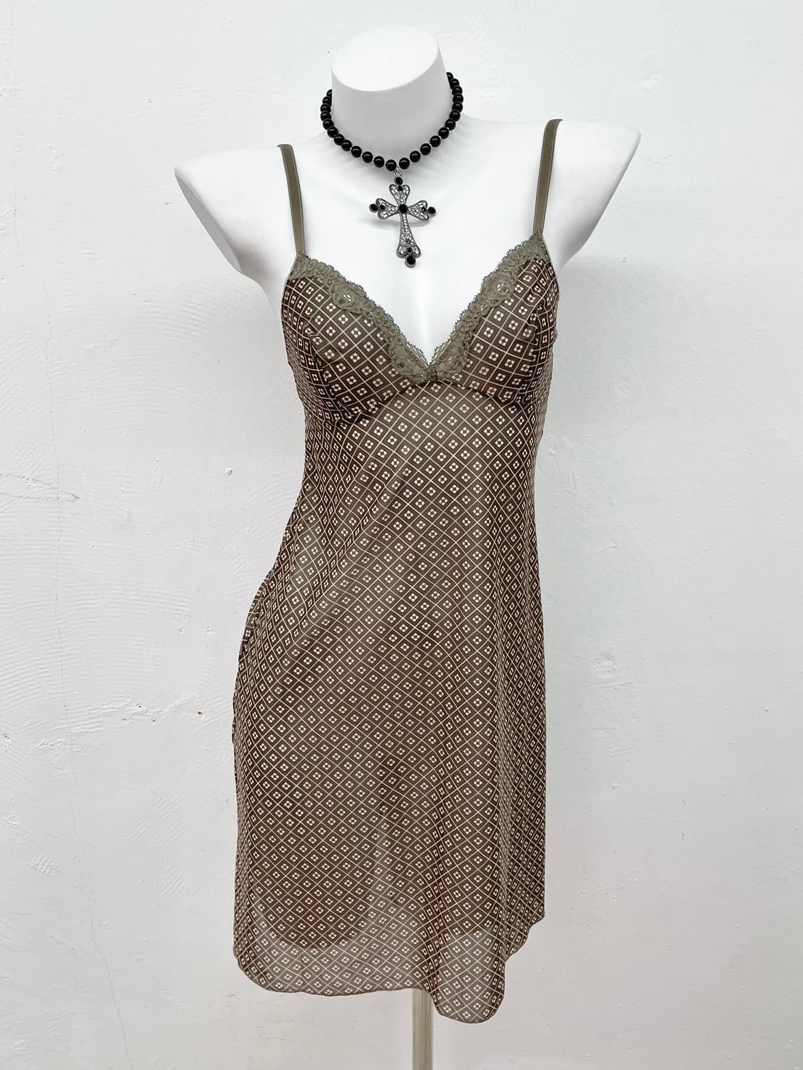 브라운 패턴 레이스 슬립 상품이미지1